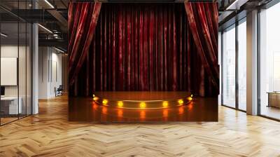 red velvet curtain stage with lights Wall mural