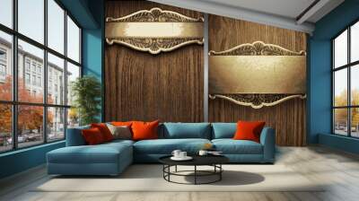 vector wood and gold background set Wall mural