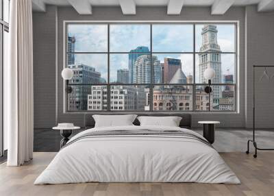 Panoramic picturesque city view of Boston at day time from modern empty room, Massachusetts. An intellectual, technological and political center. 3d rendering. Wall mural