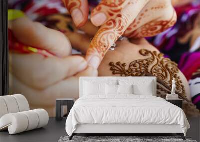 henna art on woman's hand Wall mural