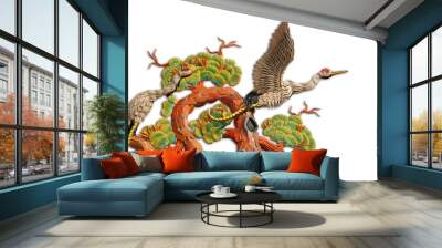 Asian temple crane motif on white background Wall mural