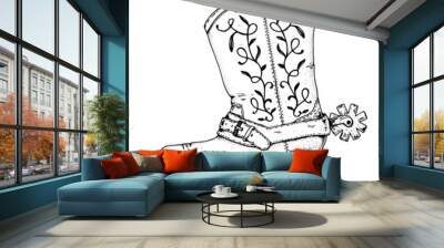 Cowboy boot sketch. Hand drawn vector illustration. Wild west design element. Wall mural