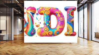 3D Colorful INDIA Word Art on Transparent Background Wall mural