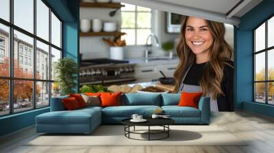 a woman cooking a nutritious meal in a well-equipped kitchen Wall mural