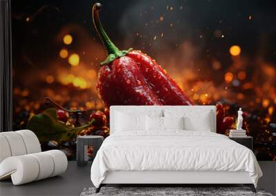 Vibrant Red Chili Pepper with Intense Heat and Spicy Aesthetics Wall mural