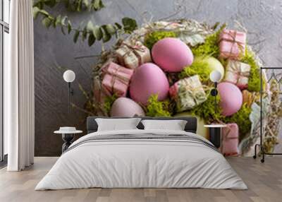 easter eggs in a basket Wall mural