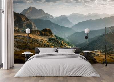 Stunning Italian Dolomites in vibrant colors.  Picturesque  Alpine mountain range at summer time.   Wall mural