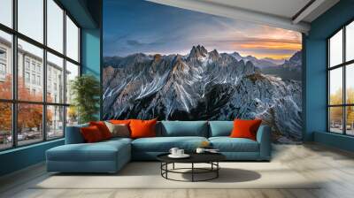 Stunning sunset with colorful sky at Italian Dolomites. Impressive Cadini di Misurina mountain range in autumn colors. 
 Wall mural