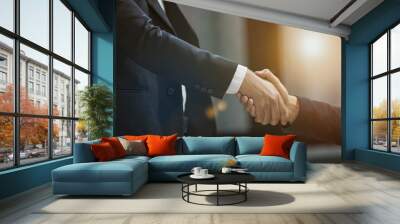 Businessmen making handshake in the city - business etiquette, congratulation, merger and acquisition concepts, Wall mural