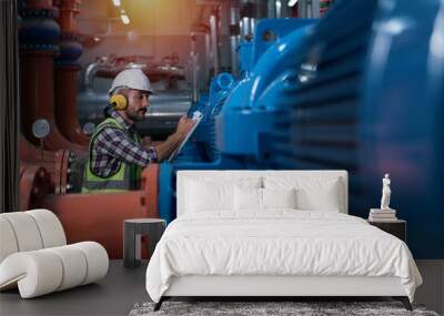 Mechanical engineer Checking of centrifugal pump in pump room. worker working in plant room. Wall mural