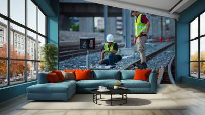 worker on the railway station. worker on the railway. Wall mural