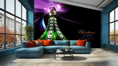 Christmas party concept illustration with speakers in pine shape Wall mural