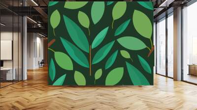 Green color leaves repeat seamless pattern. Plant vector illustration Wall mural