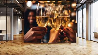 A group of people enjoying a night out drinking wine at a party. Wall mural