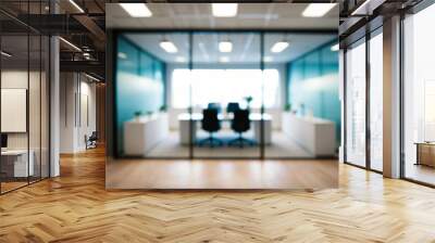 Blurred image of modern office interior with bokeh lights. Wall mural