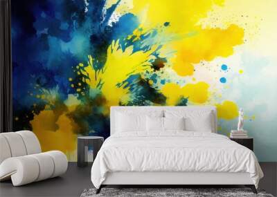 Blue Yellow Watercolor Background, Abstract, Artistic Backdrop, Generative AI Wall mural