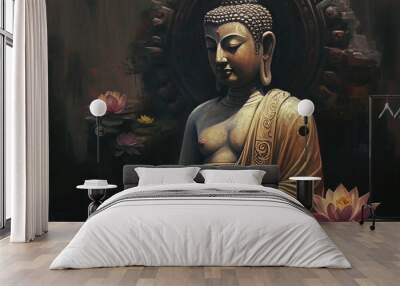 Buddha statue, Oil Painting, Generative AI Wall mural