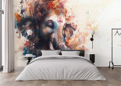 Ganesha, Hinu God, Watercolor Illustration, Generative AI Wall mural