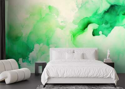 Green abstract background, Marble texture, Watercolor, Generative AI Wall mural