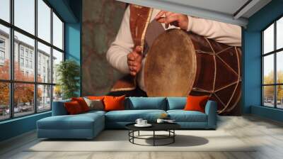 Folk musician plays the drum dhol Wall mural