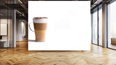 Milk coffee or latte macchiato glass, on white background. Italian coffee with milk and layers. Gourmet coffee. Wall mural