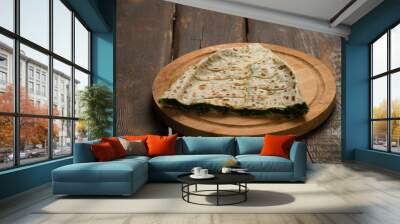 traditional pie with herbs and cheese on wooden board .jingyal Wall mural