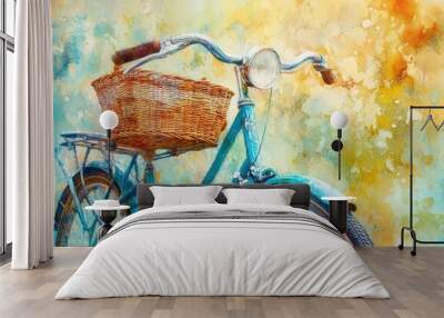 A bike with a wicker basket attached to the front, ideal for errands or casual rides Wall mural