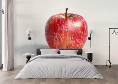 A close-up view of a bright red apple on a clean white surface Wall mural