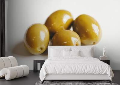 A cluster of olives sits on a clean white surface, ready for use or display Wall mural