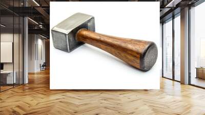 A hammer with a wooden handle placed on a white background, suitable for use in DIY tutorials or product demonstrations Wall mural