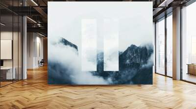 A mountain with two rectangular shapes on its surface Wall mural