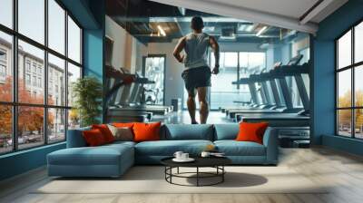 A person exercising on a treadmill in a gym setting Wall mural