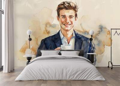 A person holding a cup of coffee, perfect for office or home use Wall mural