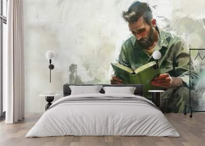 A person sitting down with a book, great for education or literature themes Wall mural