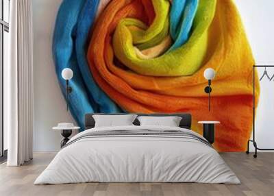 A stack of vibrant towels resting on a clean white surface, great for decorating or styling Wall mural