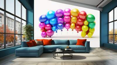 Bunch of colorful balloons suspended in mid-air, ideal for celebrations and party decorations Wall mural