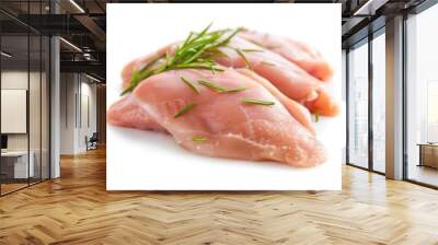 Three pieces of fresh raw chicken on a white surface, ideal for food photography or cookbooks Wall mural