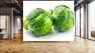 Two fresh Brussels sprouts on a clean white surface Wall mural