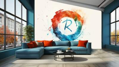 Watercolor illustration of the letter R in a circular shape Wall mural