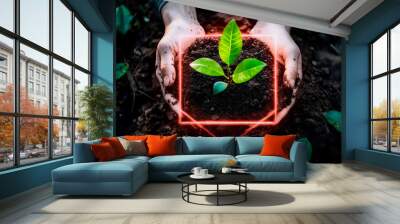 Eco-friendly future agriculture promoting sustainability and green growth. Wall mural