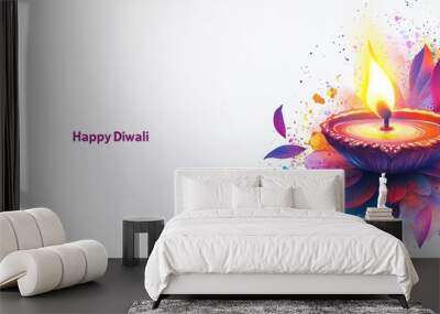 Happy Diwali. graphic of Diya lantern. Indian festival of lights. Wall mural