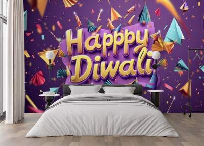 Happy Diwali. graphic of Diya lantern. Indian festival of lights. Wall mural