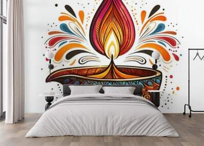 Happy Diwali. graphic of Diya lantern. Indian festival of lights. Wall mural