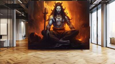 Hindu festival Maha Shivratri. Vector illustration Of Shivratri, Maha Shivratri with hindi massage om maha shivaya Wall mural