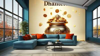 Innovative abstract, banner or poster for Dhanteras with Goddess Maa Lakshmi/ Pot full of golden coins for Indian Dhanteras and Diwali festival celebration.
 Wall mural