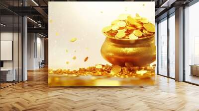 Innovative abstract, banner or poster for Dhanteras with Goddess Maa Lakshmi/ Pot full of golden coins for Indian Dhanteras and Diwali festival celebration

 Wall mural