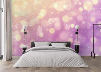 A blurry purple beige sparkle bokeh background, sparkling lights, pink yellow beige color gradient, and a wide banner size are featured in this banner. Wall mural