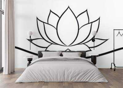 A continuous line drawing of a lotus flower on a one-line drawing background. Continuous line drawing of a lotus flower. Wall mural