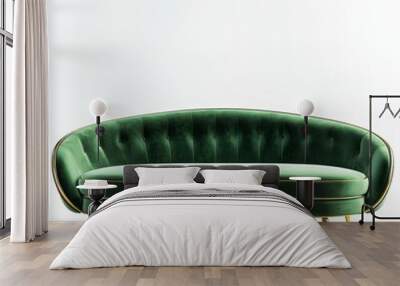 A curved sofa in green velour with brass accents isolated on a transparent background Wall mural