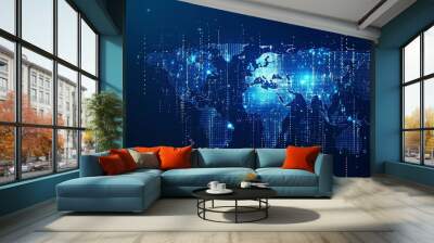 A futuristic blue digital globe with a digital element curve backdrop. Digital innovation and technology concepts. Wall mural